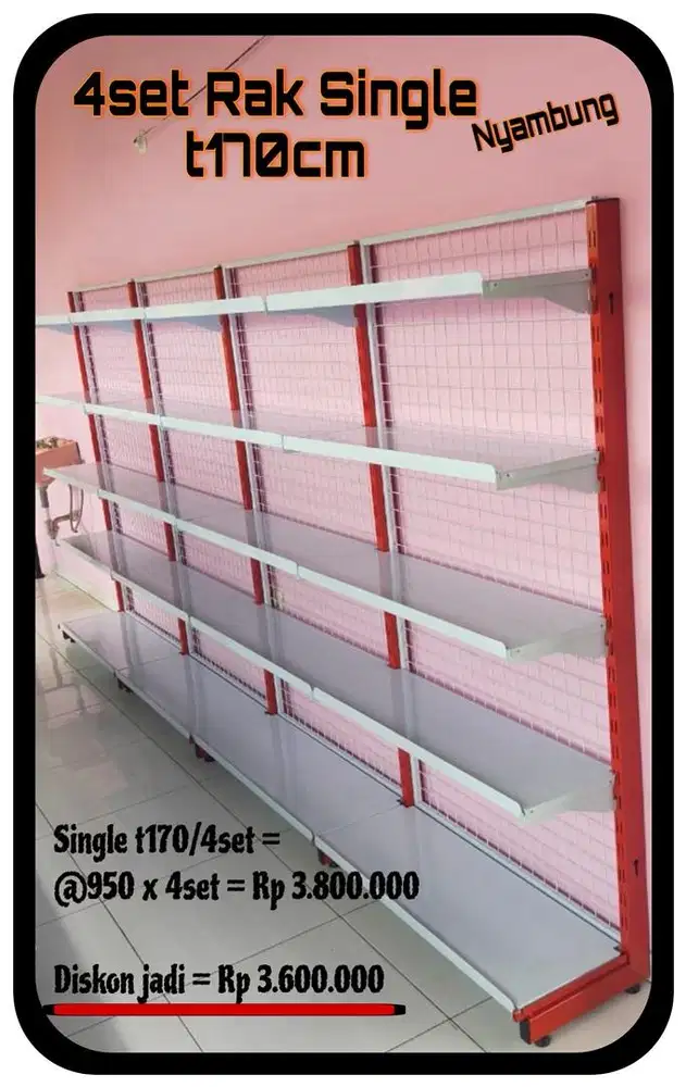 Paket rak minimarket | 4set rak single t170cm
