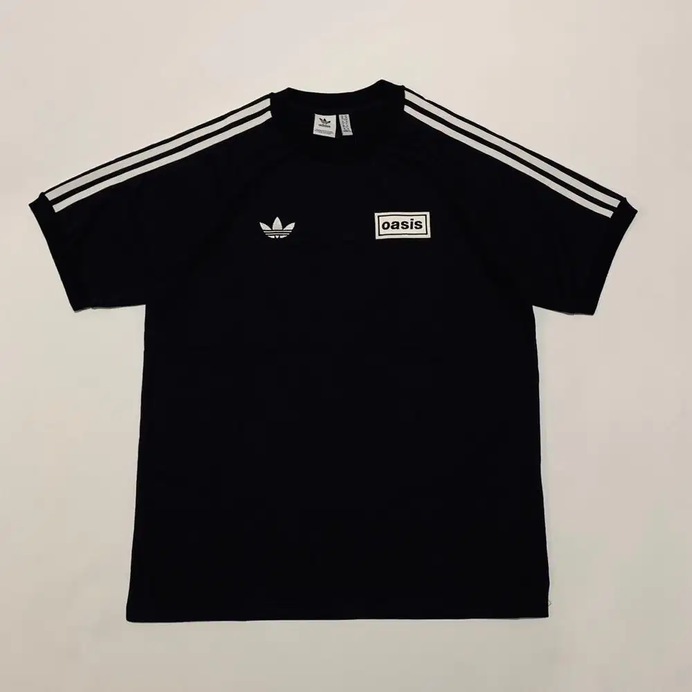 Adidas x oasis tour 3 stripe black tee