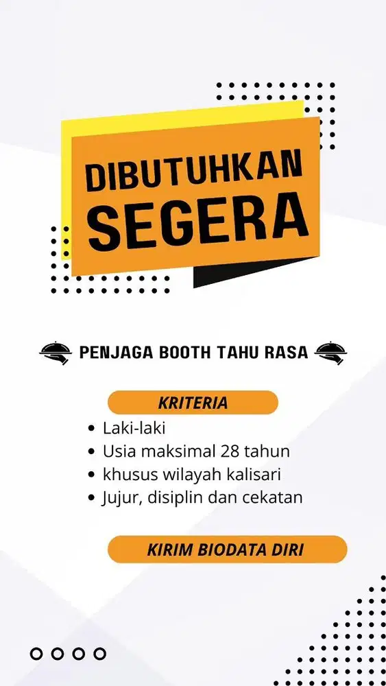 LOWONGAN KERJA PENJAGA TAHU RASA