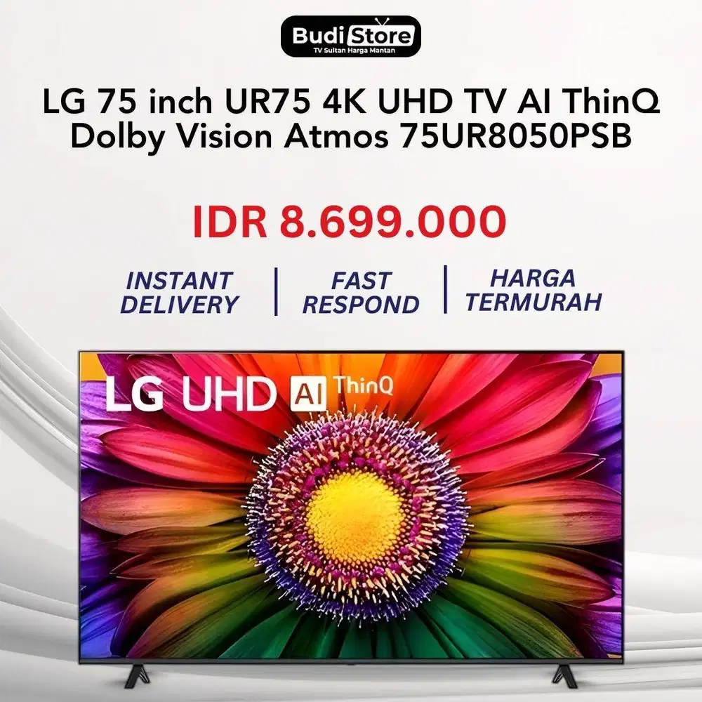 LG 75 inch UR75 4K UHD TV AI ThinQ Dolby Vision Atmos 75UR7550PSB