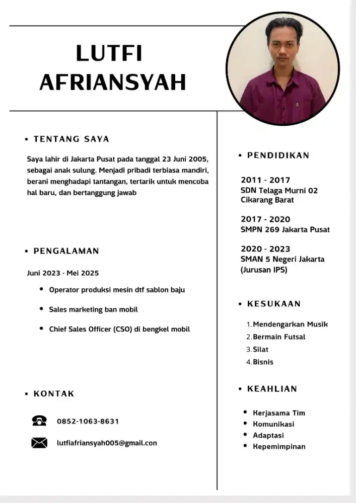 Info Loker admin, sales, marketing