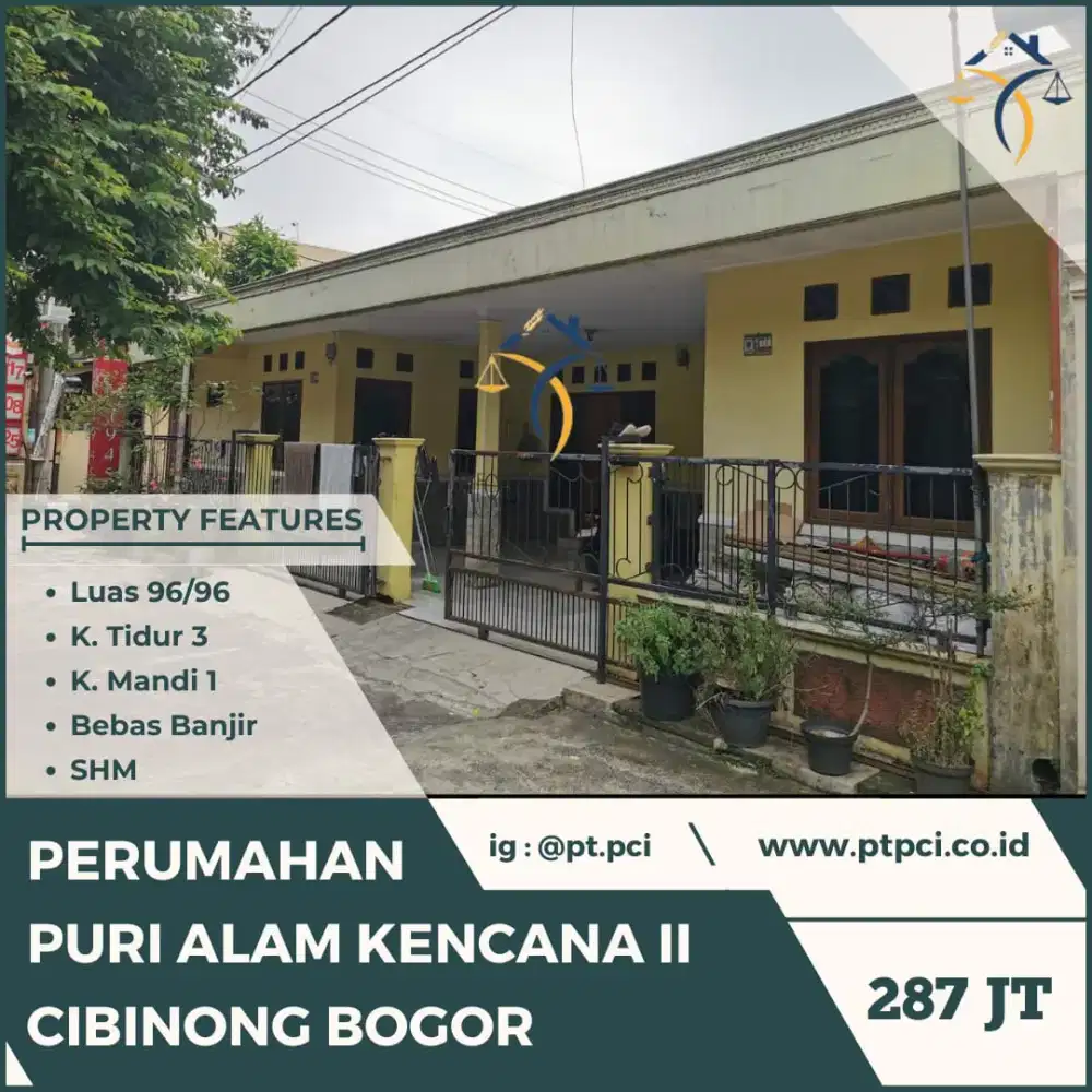 DIJUAL RUMAH DI PERUM PURI ALAM KENCANA II CIBINONG BOGOR - VIA CESSIE