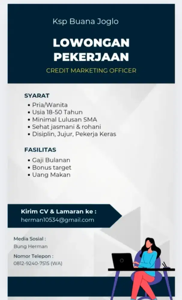 Credit Marketing Officer atau Surveyor