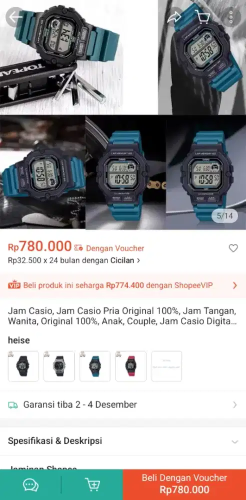 CASIO DigitaL WS-1400H WR100M 10Years Battrey All original