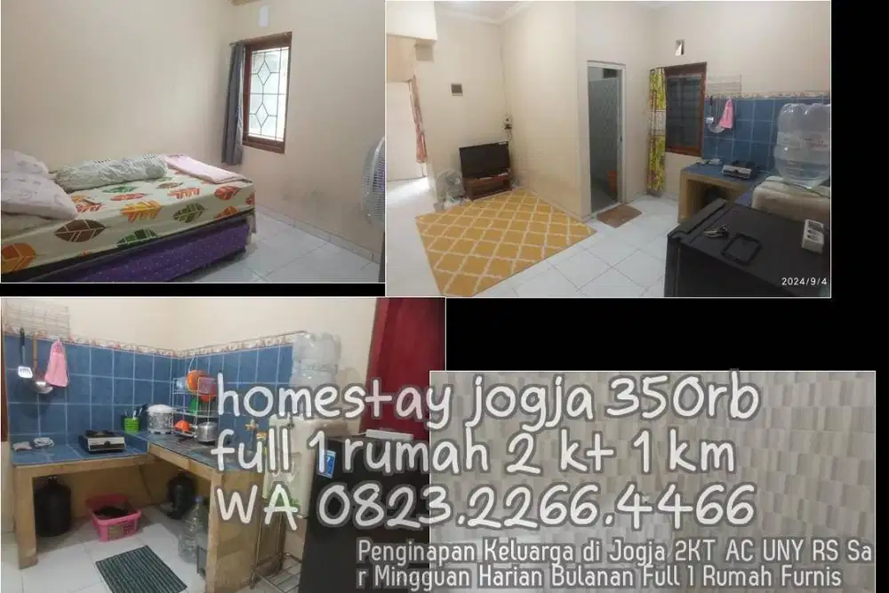 Penginapan Keluarga di Jogja 2KT AC UNY RS Sar Mingguan Harian Bulanan
