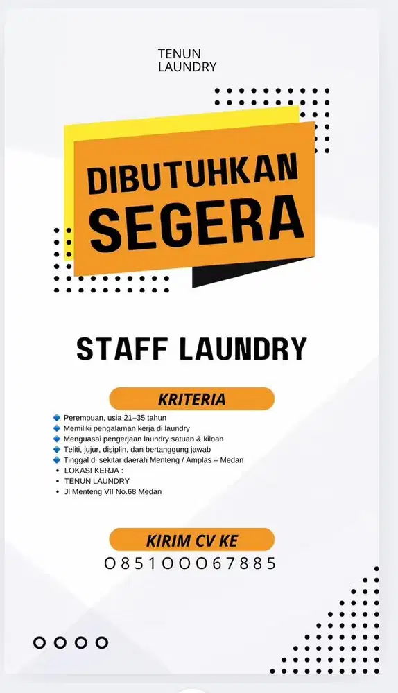 Lowongan kerja staff laundry