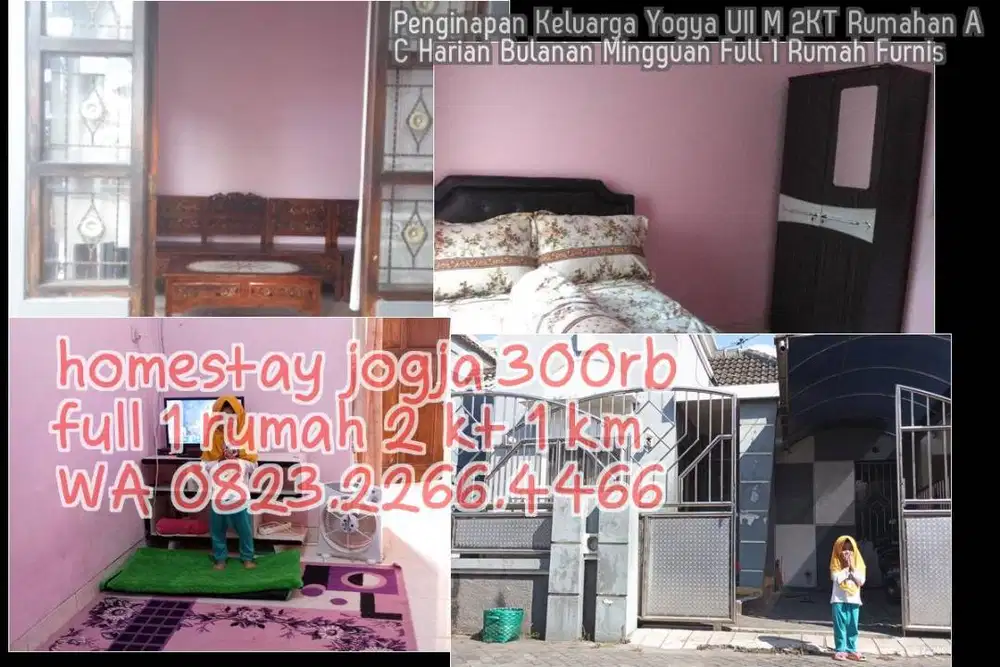 Penginapan Keluarga Yogya UII M 2KT Rumahan AC Harian Bulanan Mingguan