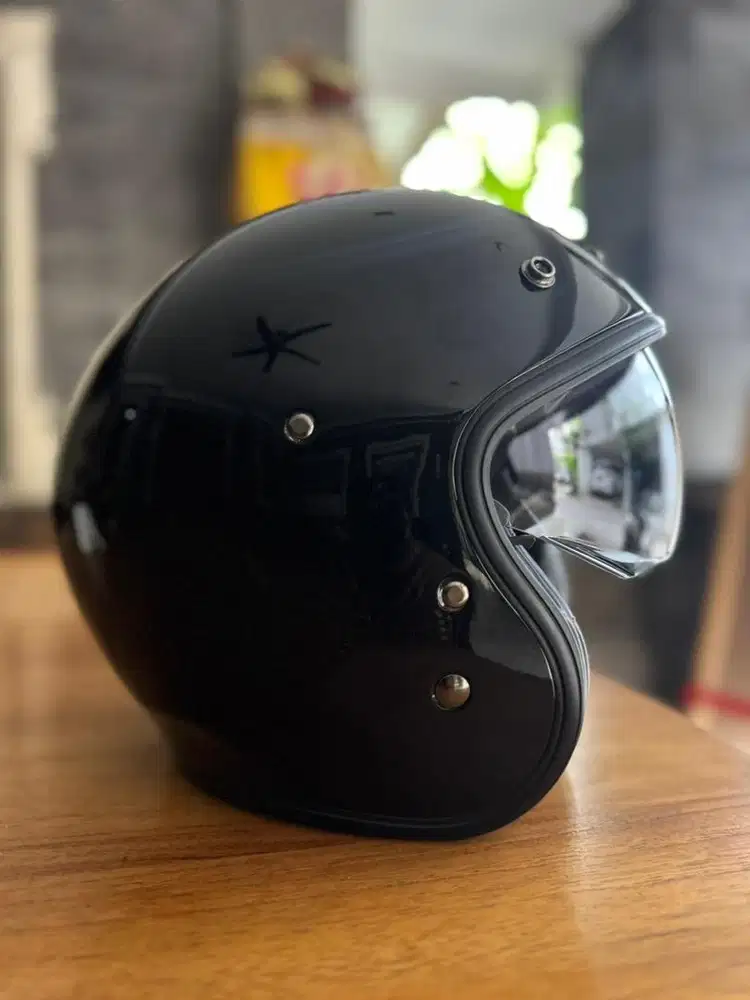 Dijual Helm Open Face Vintage Klasik HJC V31 Black Hitam Gloss Size XL