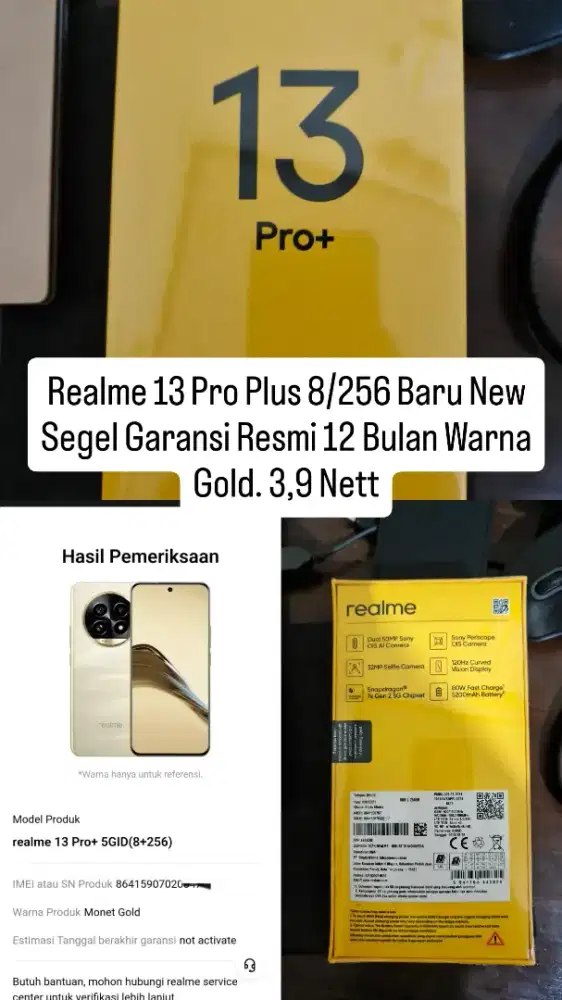 Realme 13 Pro Plus 8/256 Baru Segel Garansi Resmi 12 Bulan Warna Gold