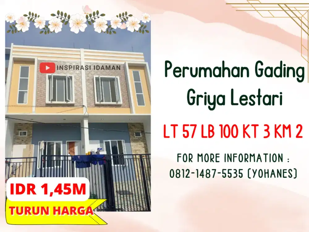 Rumah Baru Akses 2 mobil Perumahan Gading Griya Lestari