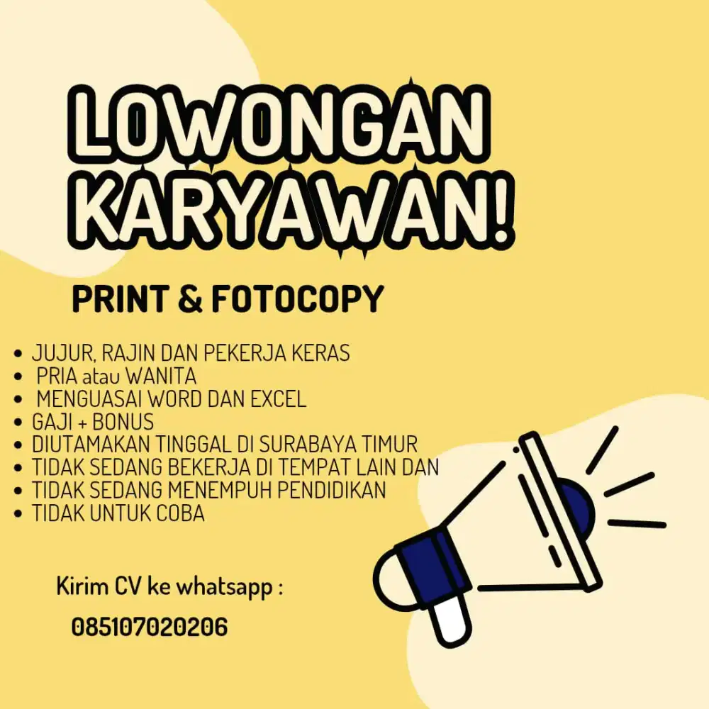 LOWONGAN KARYAWAN PRINT DAN FOTOCOPY