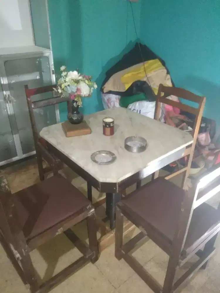 Meja jati marmer Satu set antik jual aja