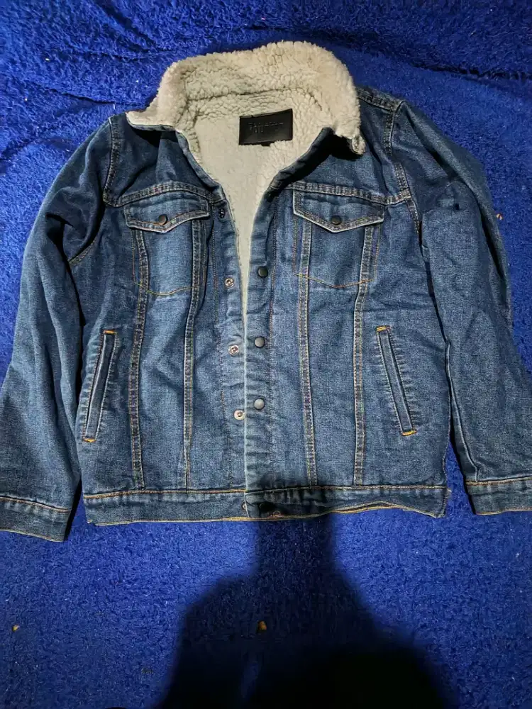 Jaket jeans sherpa tebel import