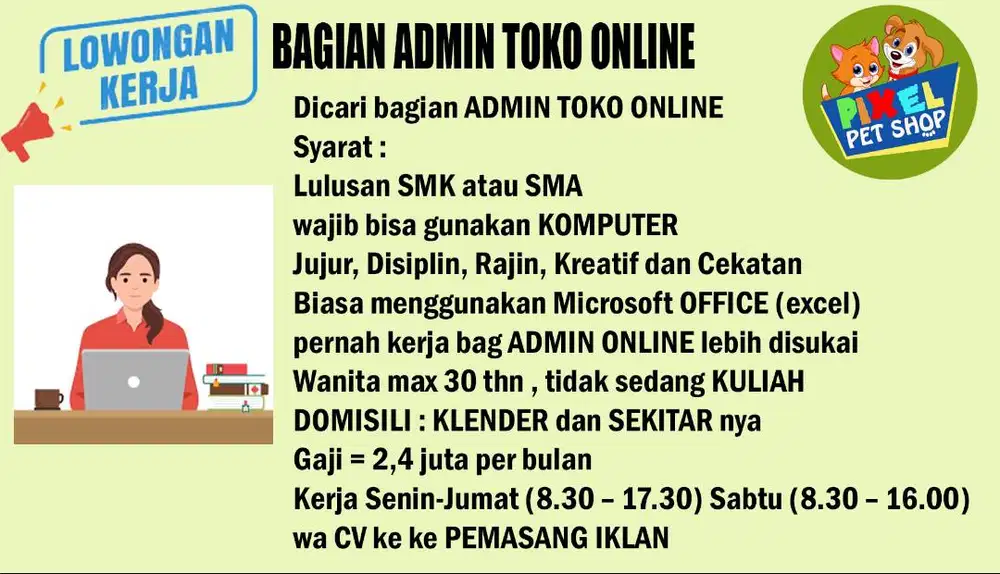 Butuh Tenaga ADMIN ONLINE