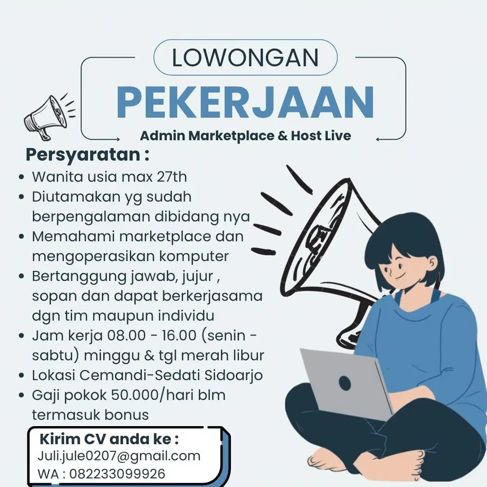 Dibutuhkan Segera Admin & Host live online shop