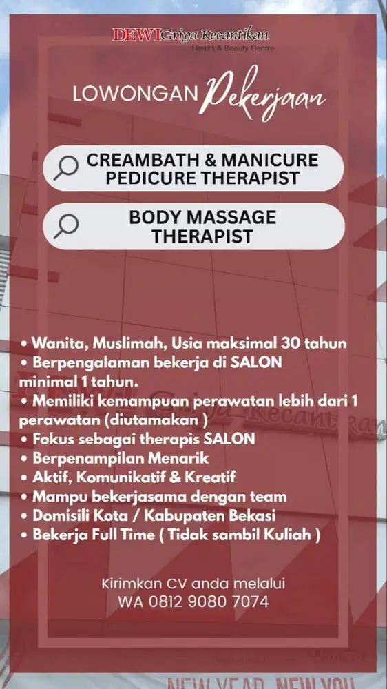 Lowongan Kerja Therapis untuk Salon Khusus Wanita di Galaxy Bekasi