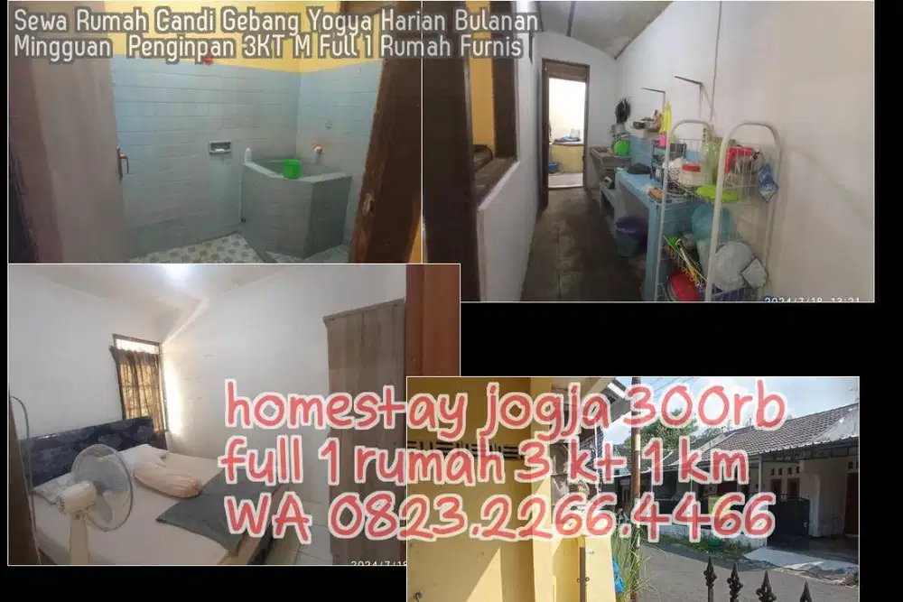 Sewa Rumah Candi Gebang Yogya Harian Bulanan Mingguan  Penginpan 3KT M