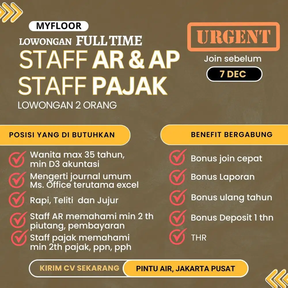 Lowongan Staff Ar & Ap dan Staff Pajak