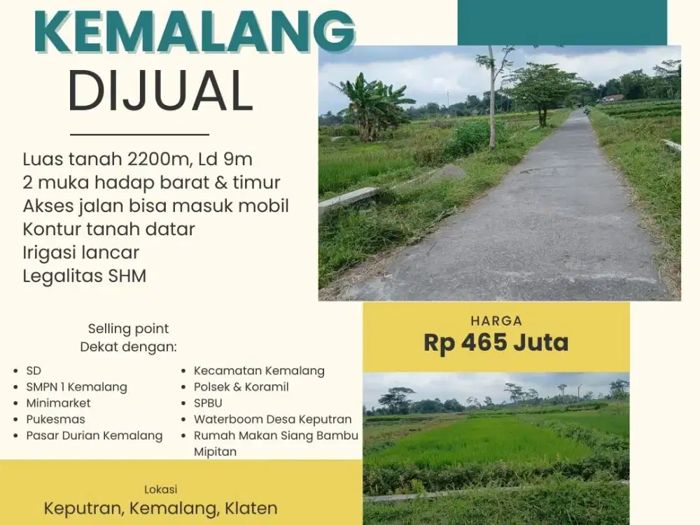 SAWAH MURAH AREA KEMALANG DAPAT 2 MUKA