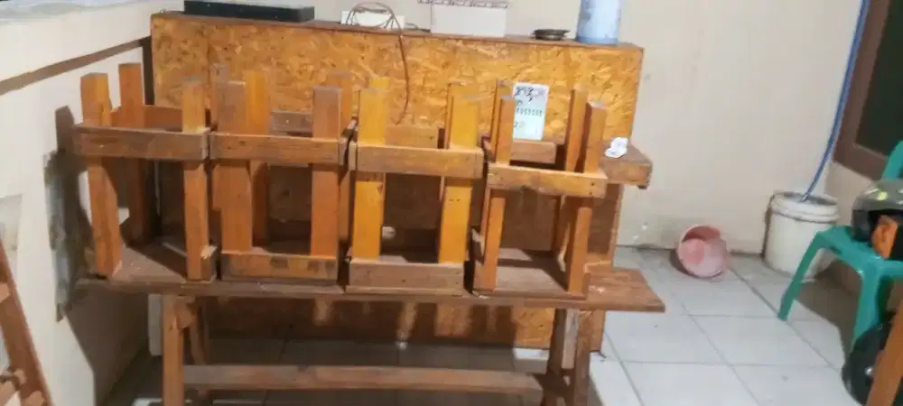 Meja kasir,bangku panjang meja sama kursi 4 buat usaha warkop