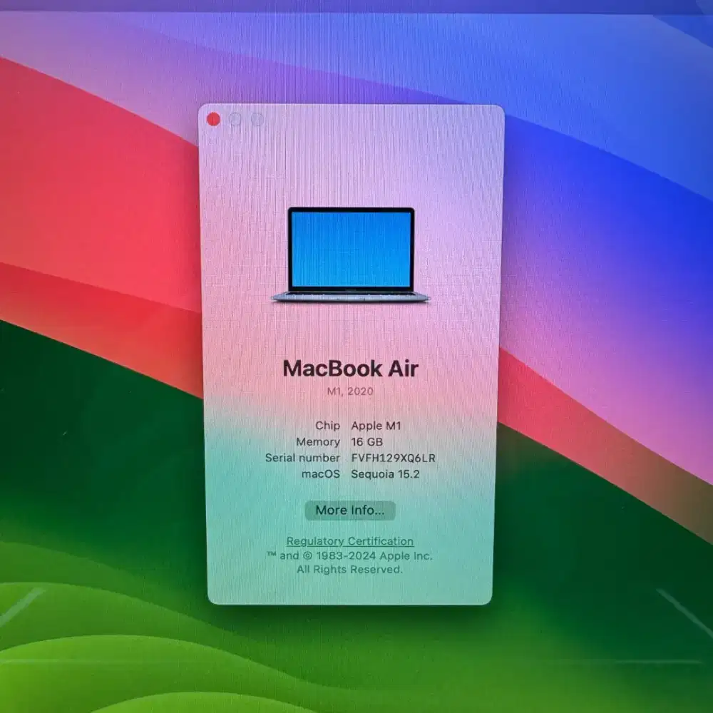 Macbook Air M1 Ram 16:Ssd 256 Layar 13 inch Full set Space grey