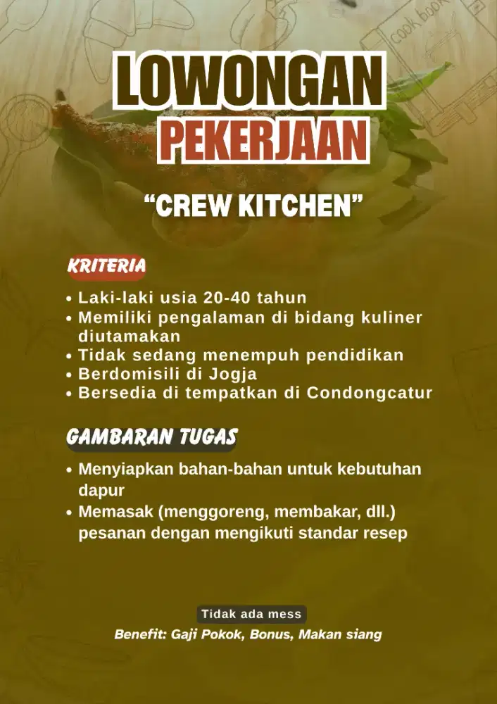 Dibutuhkan cepat Crew Kitchen