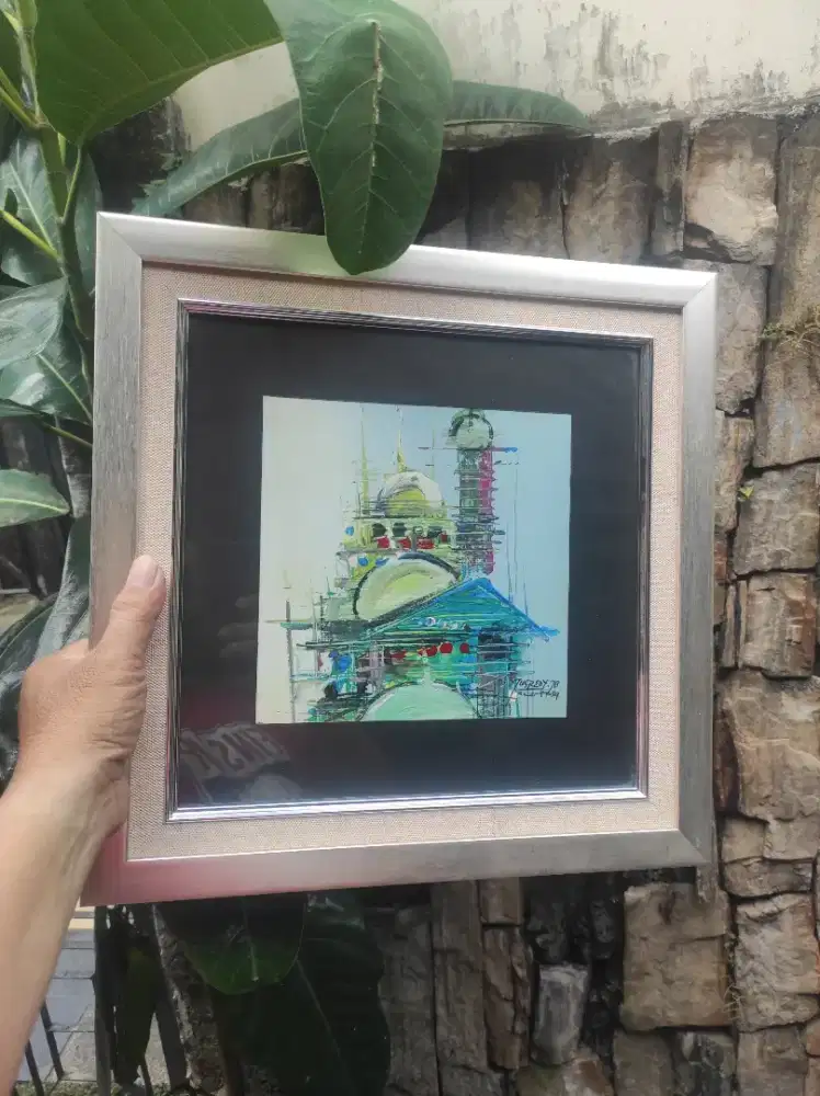 Antik lukisan cat minyak di atas kertas abstrak masjid karya jusredy j