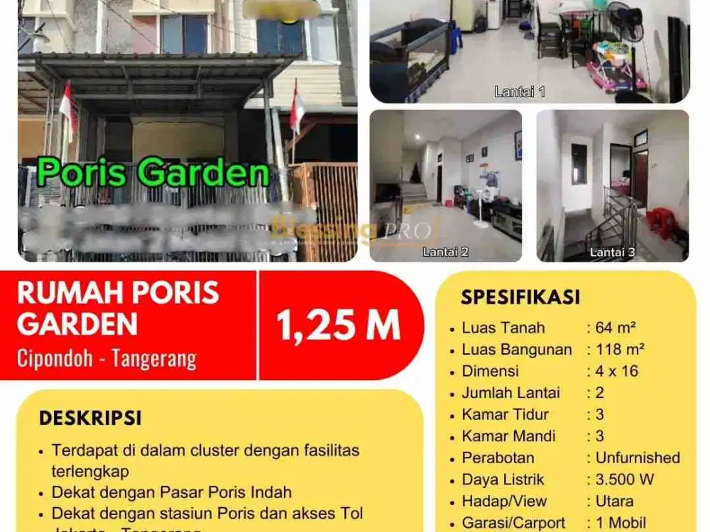 Dijual Rumah Poris Garden Cipondoh Tangerang