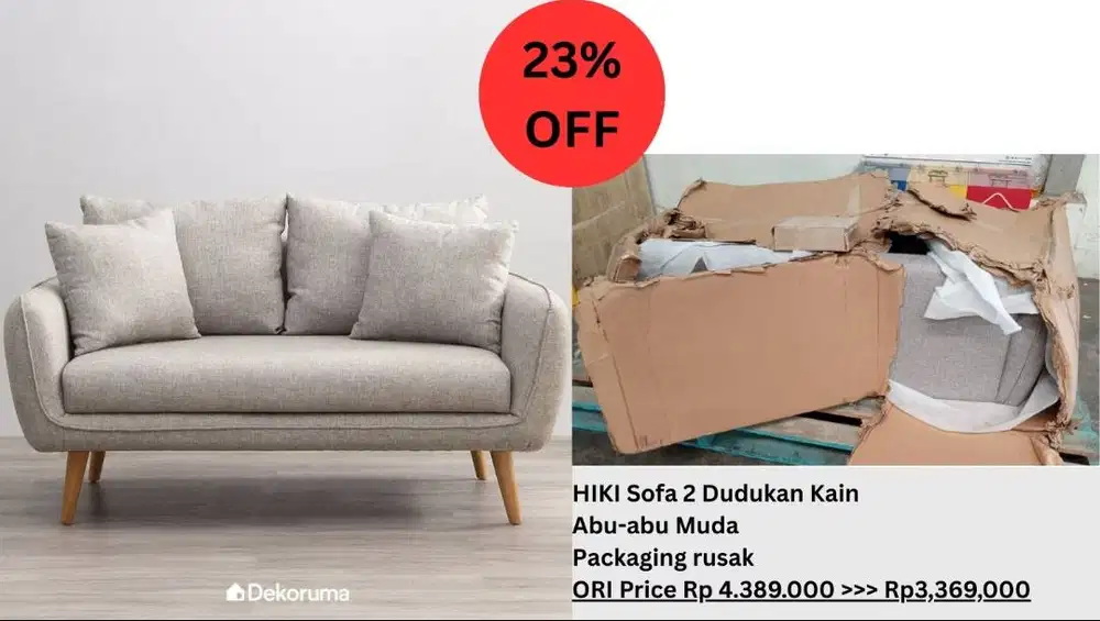 Heim Studio HIKI Sofa 2 Dudukan Kain - Abu-abu Muda