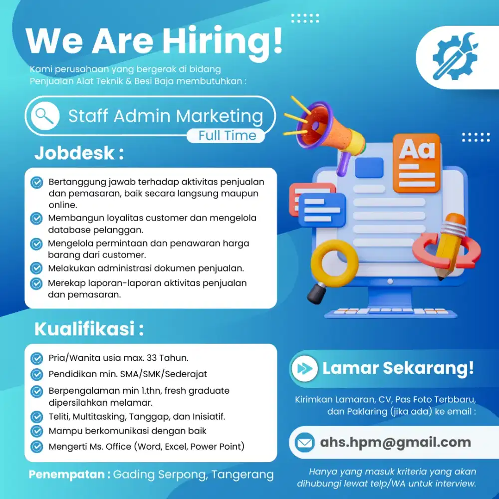 Lowongan Staf Admin Marketing