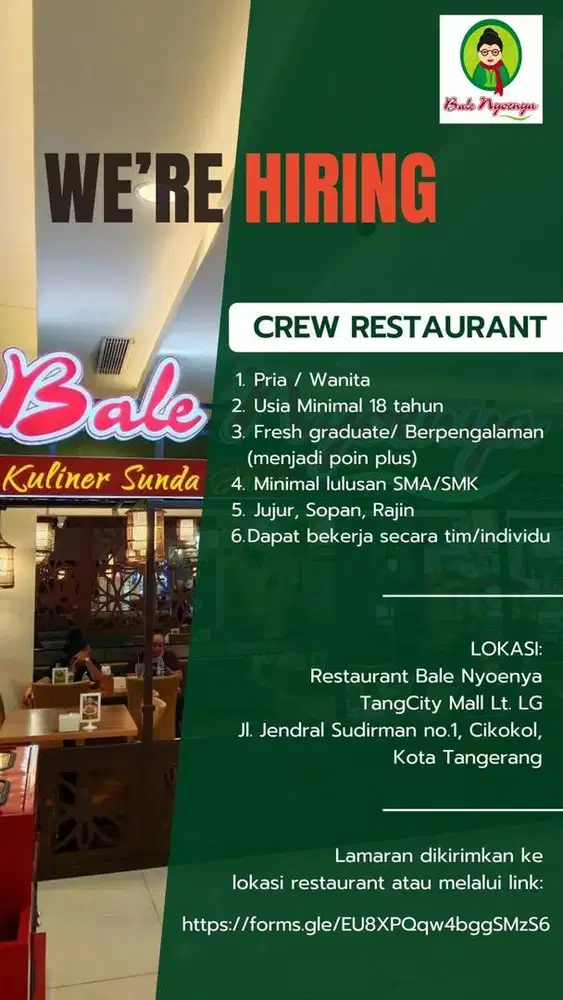 Lowongan untuk crew restoran