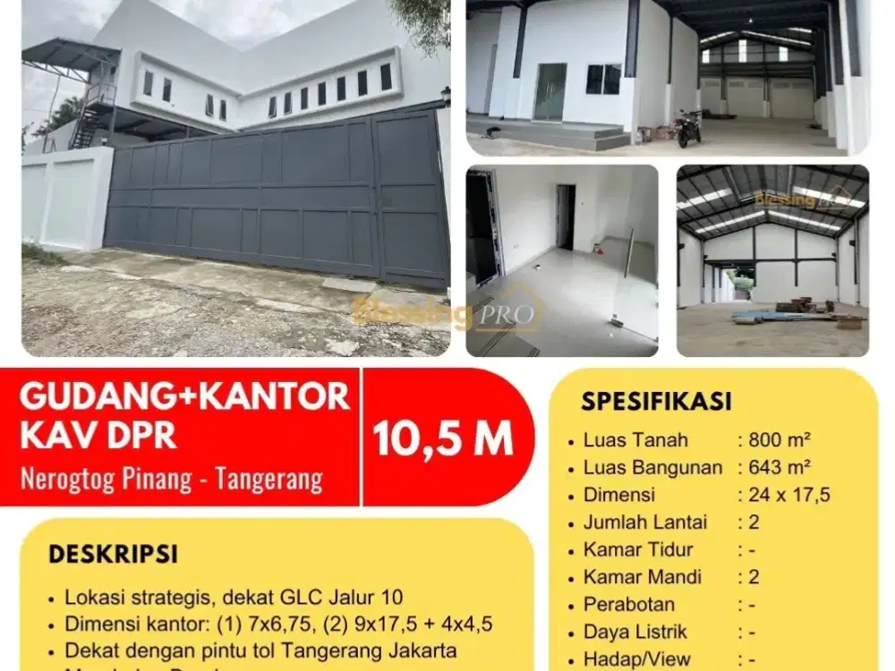 DIJUAL GUDANG + KANTOR KAVLING DPR CIPONDOH TANGERANG