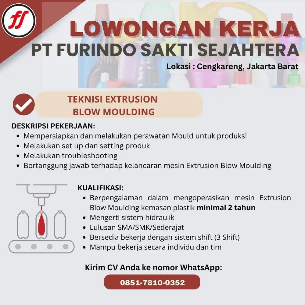 BUTUH CEPAT SETTER BLOW MOULDING. PENEMPATAN CENGKARENG, JAKARTA BARAT