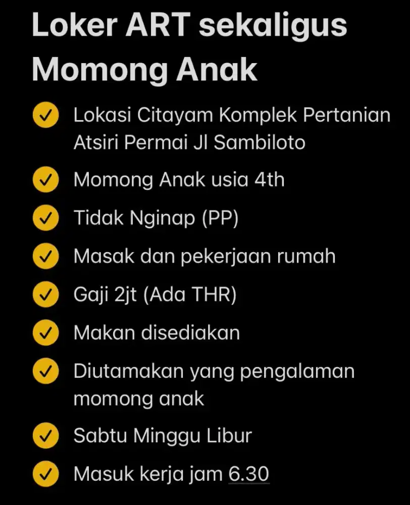 Loker ART sekaligus Momong Anak