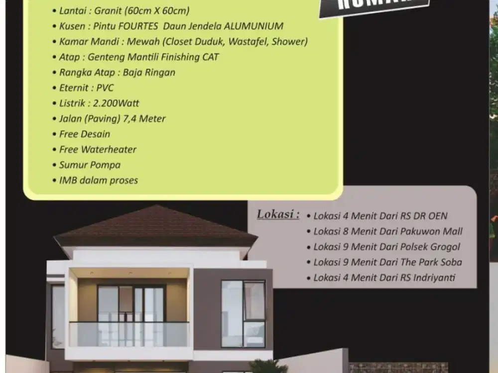 dijual rumah hunian cluster harga 1,35milyar lokasi solobaru
