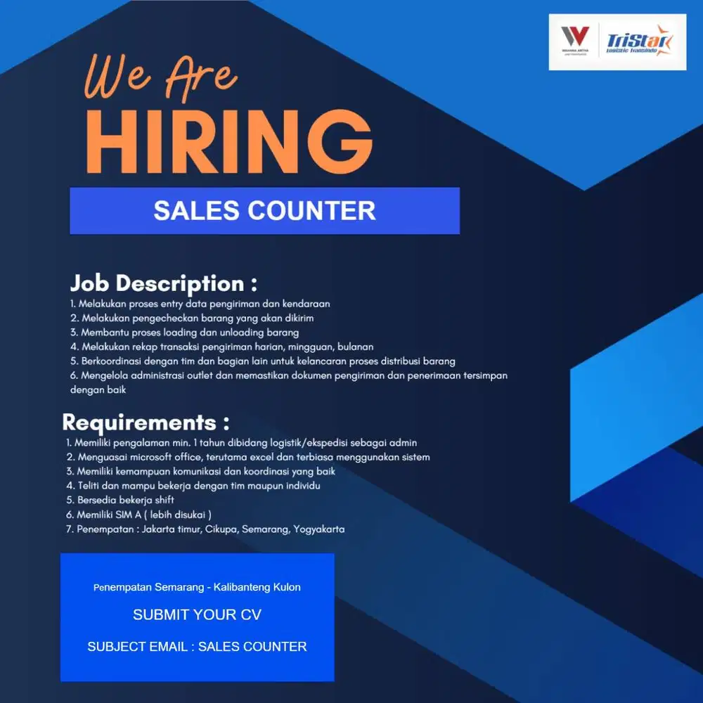 lowongan ekspedisi posisi sales counter (admin) & driver