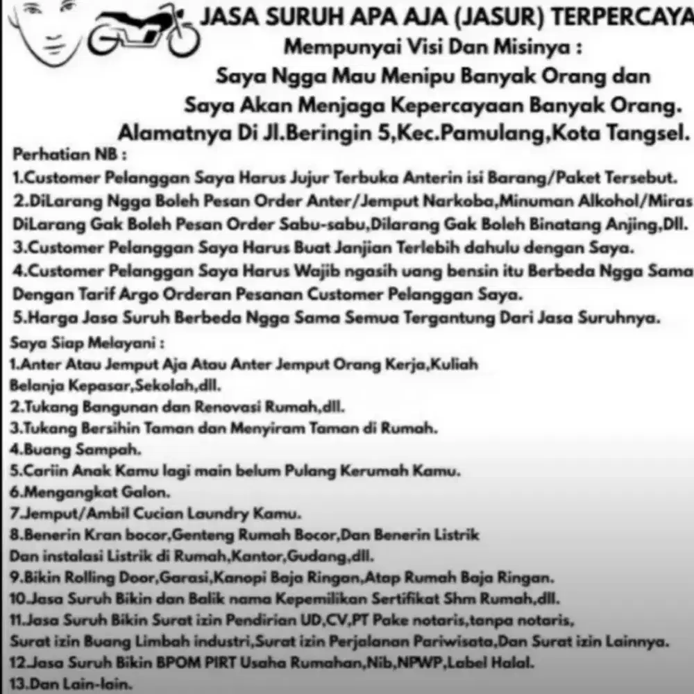 Jasa Suruh Apa Aja (JASUR) PANGGILAN TERPERCAYA