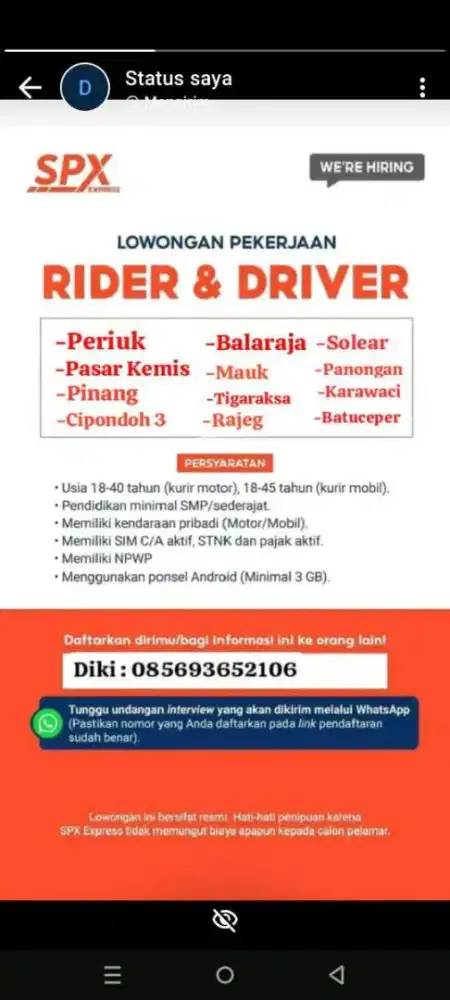 Lowongan kerja kurir&Driver