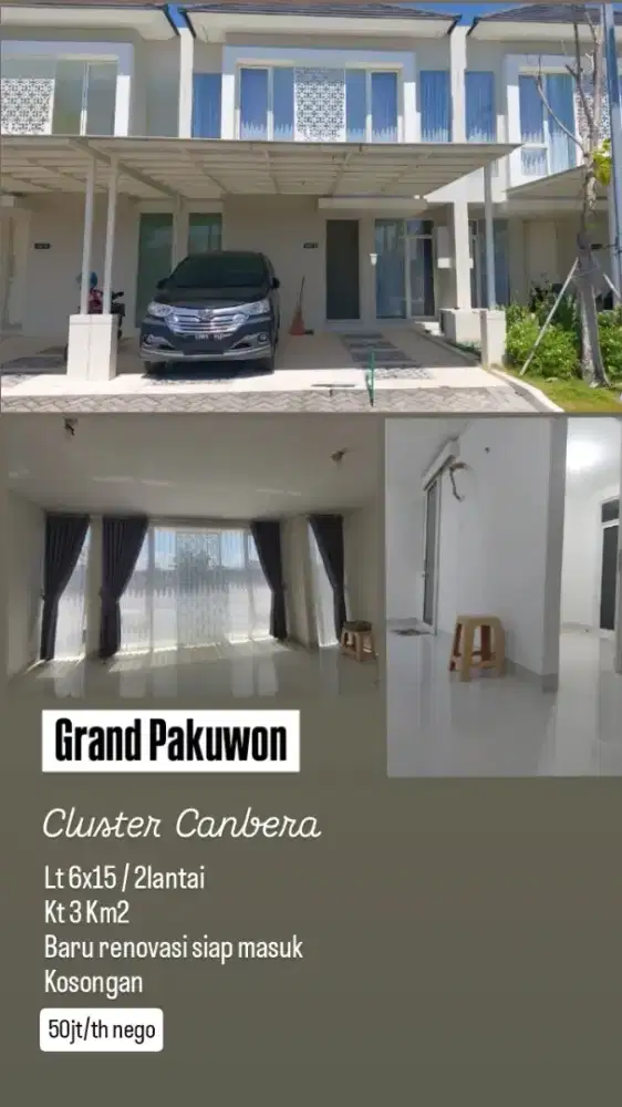 Disewakan Grand Pakuwon 3 kamar. Dekat margomulyo