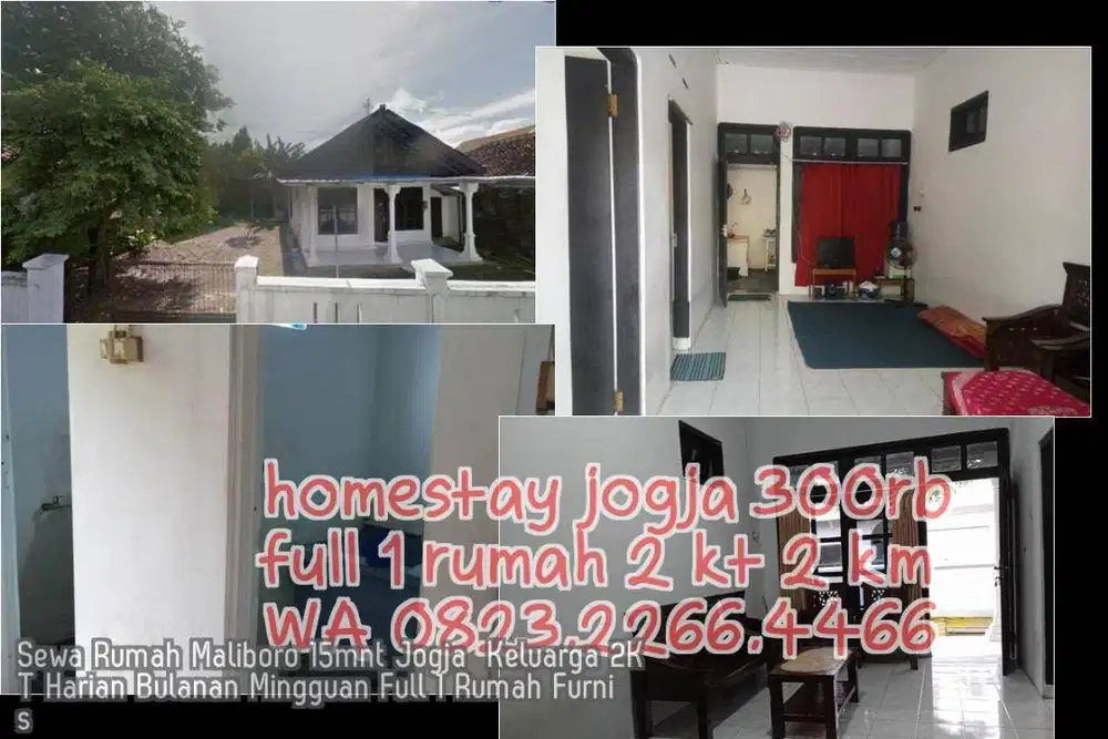 Sewa Rumah Maliboro 15mnt Jogja  Keluarga 2KT Harian Bulanan Mingguan