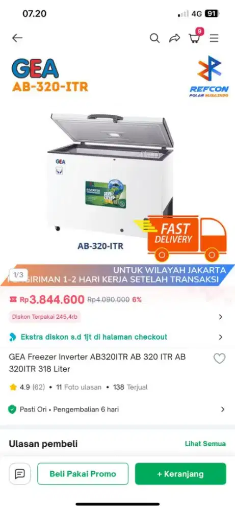 Freezer Gea 318L inverter