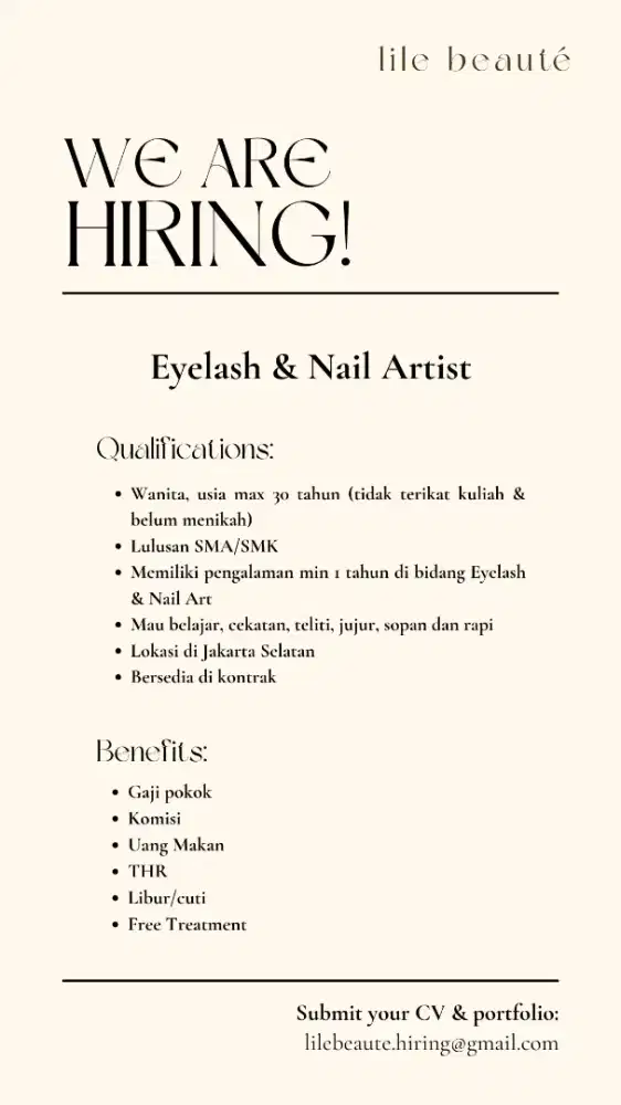 Lowongan Eyelash & Nail Artist