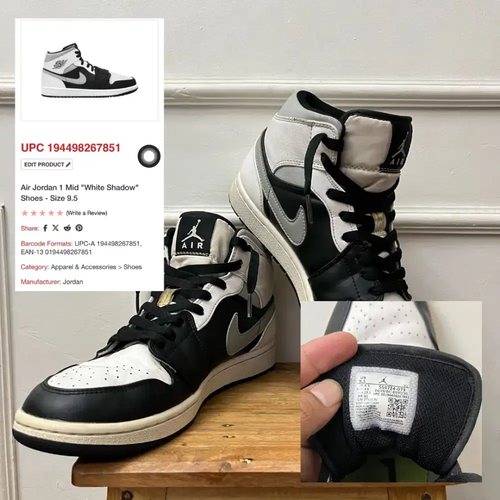 Nike Air Jordan 1 mid white shadow