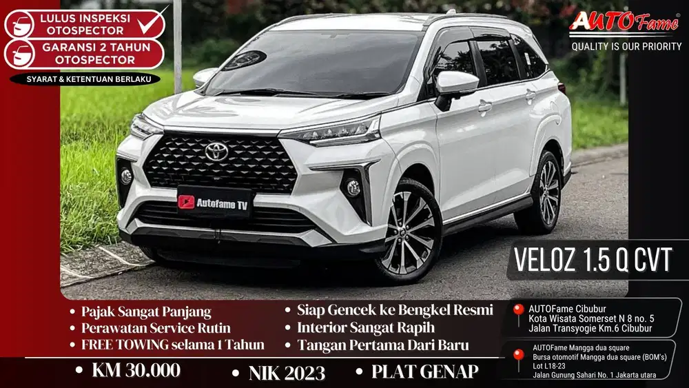 Toyota Veloz 1.5 Q CVT AT NIK 2023 White On Black Tgn 1 Dr Br