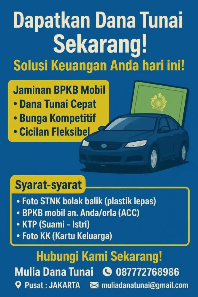 BUTUH CEPAT DANA TUNAI JAMINKAN BPKB MOBIL ANDA
