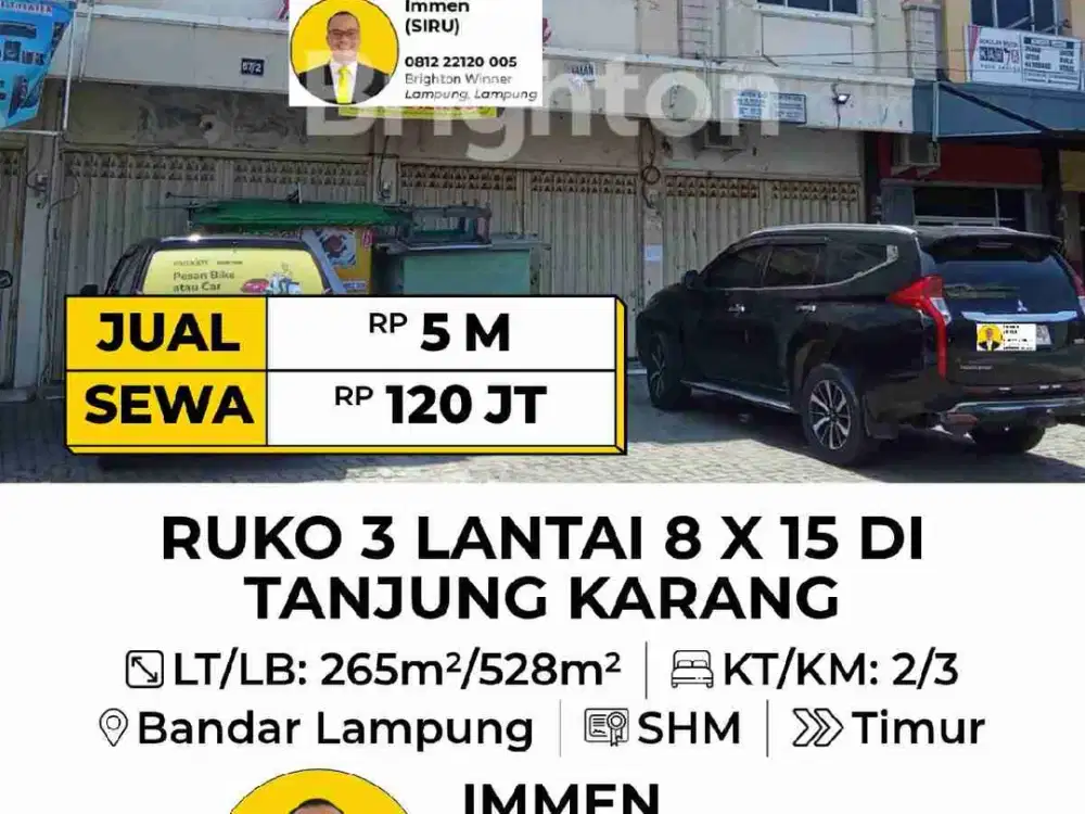 Ruko 3 Lantai Gandeng 8 x 15 Dijual/Disewakan Di Gajah Mada Tanjungkarang Bandar Lampung