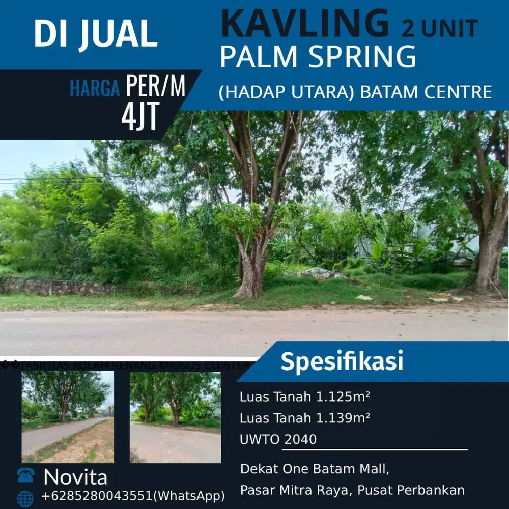 2 Unit Kavling Peruntukan Rumah (Hadap Utara) PALM SPRING Batam Center