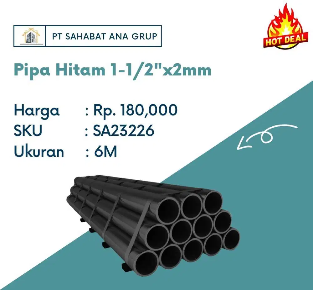 Pipa Hitam 1-1/2x2mm