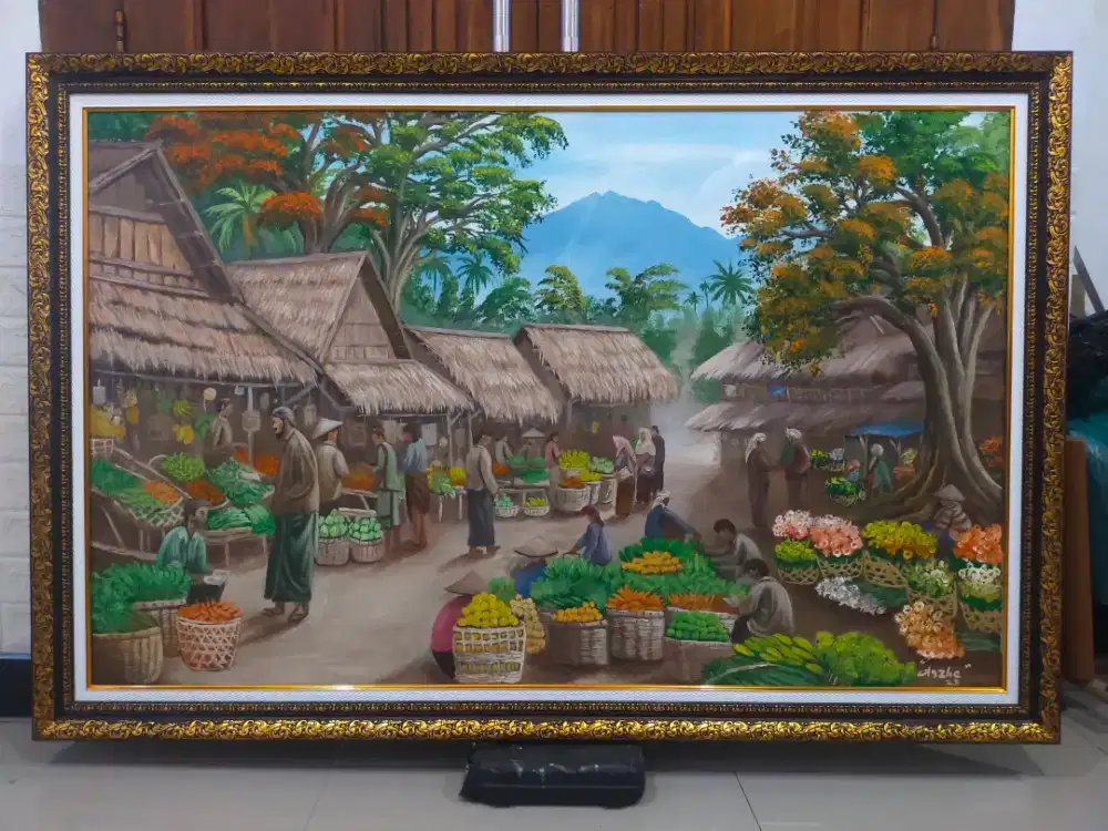 Lukisan pasar tradisional ukuran 150×100 cm