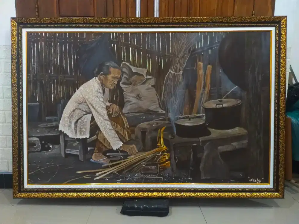 Lukisan kanvas nenek memasak ukuran 150×100 cm